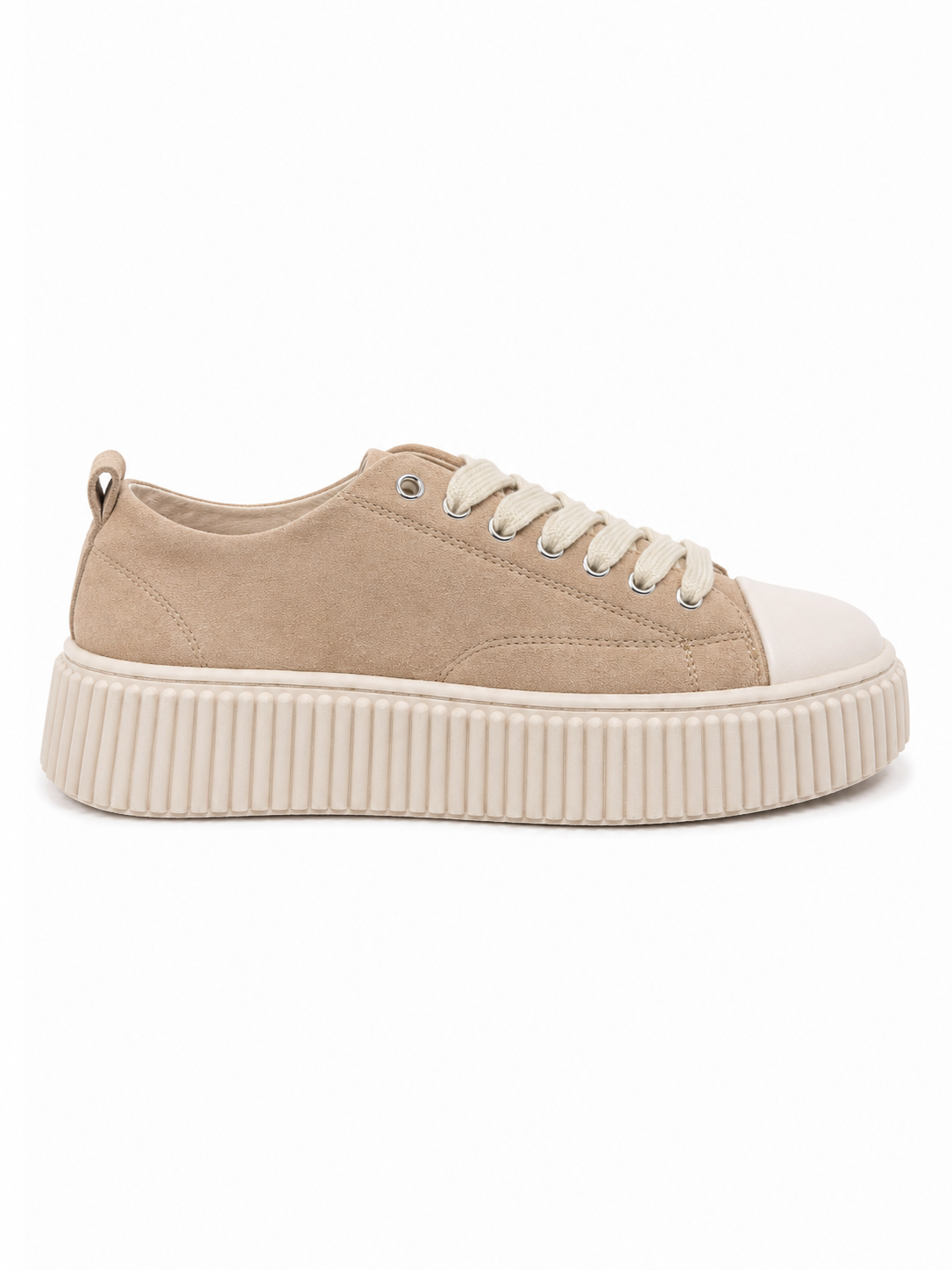 Beige Platform Suede Sneakers
