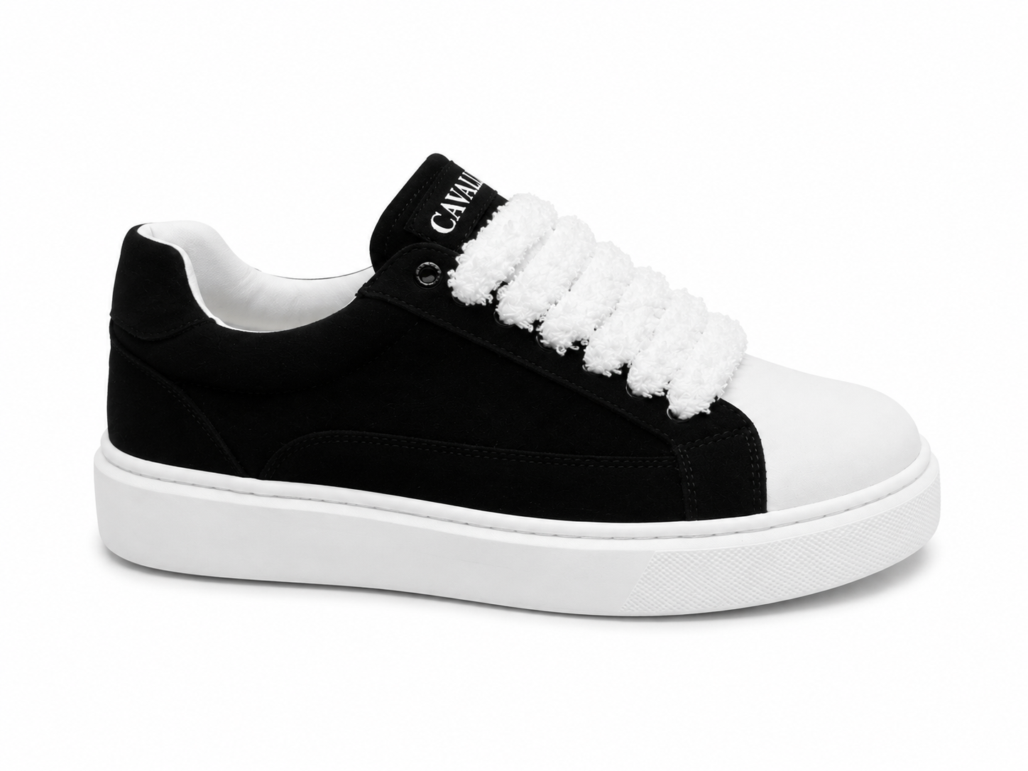 CAVALLI Fluffy Lace Platform Sneakers – Black & White