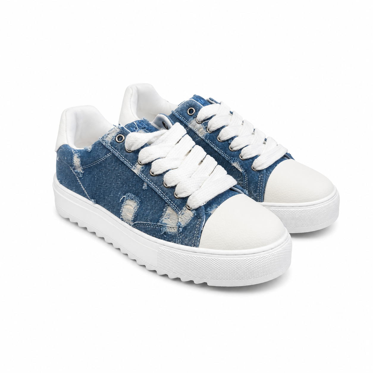 CAVALLI Denim Distressed Sneakers – Blue/White