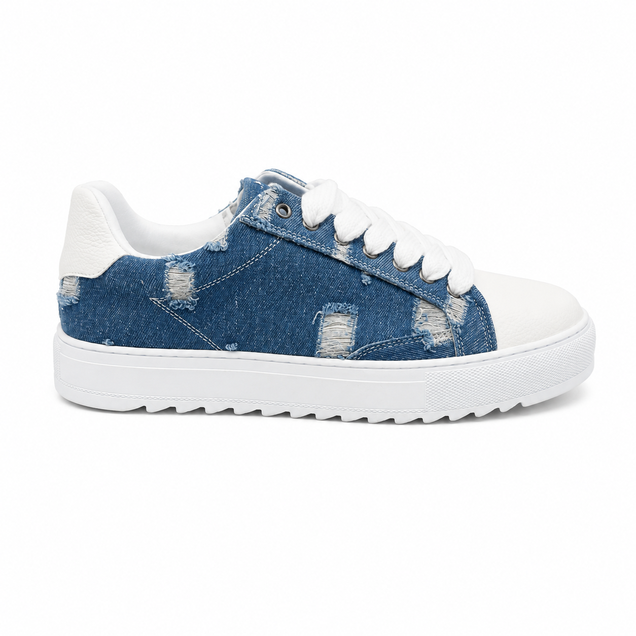 CAVALLI Denim Distressed Sneakers – Blue/White