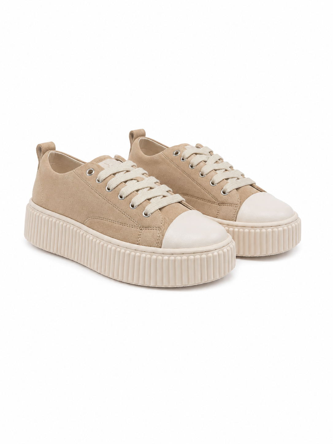 Beige Platform Suede Sneakers