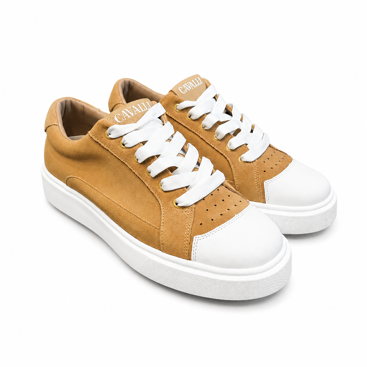 CAVALLI Suede Platform Sneakers – Beige/White
