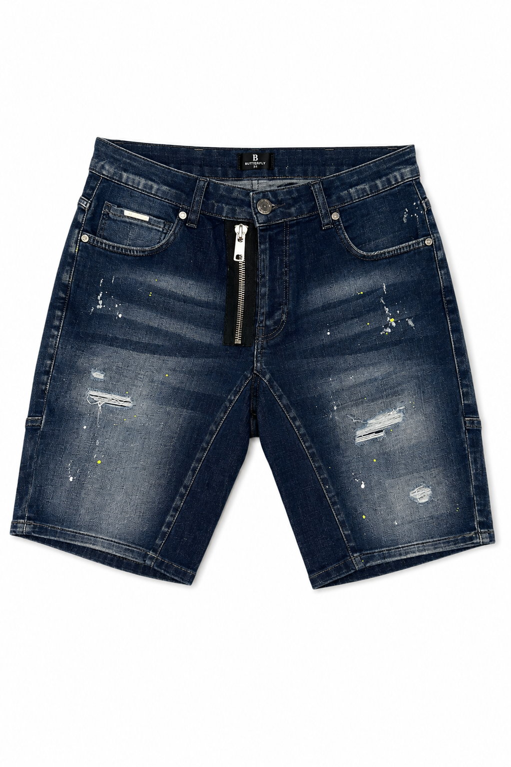 Distressed Zip Denim Shorts